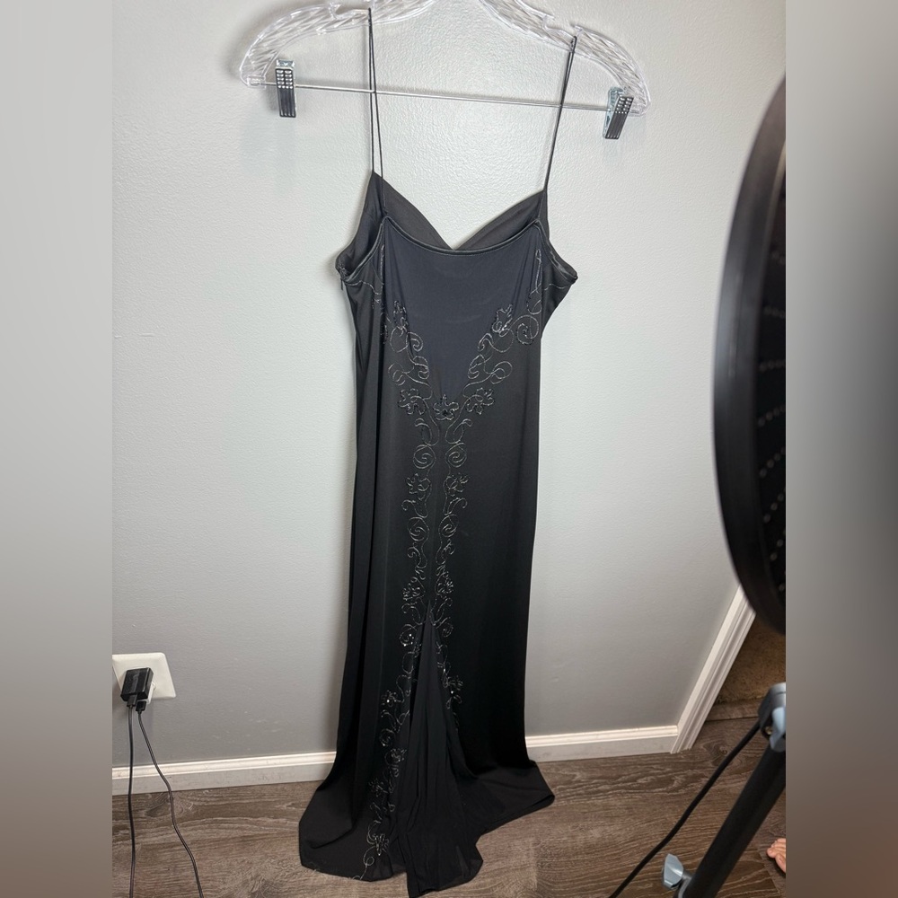 Betsy & Adam Vintage Women's Black Silk Beaded Maxi Dress Cocktail Party Size 8P - Picture 3 of 6